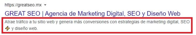 Meta descripción Great SEO