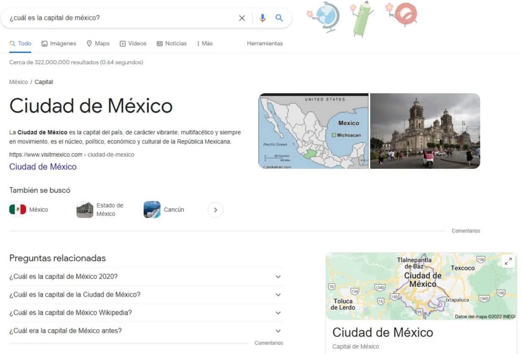 SERP de búsqueda cuál es la capital de México