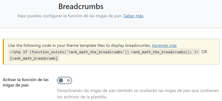 Activar Breadcrumbs en Rank Math