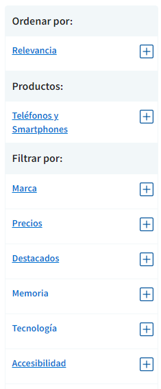 Filtro de productos de un eCommerce